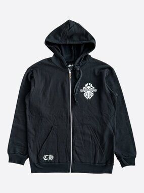 Chrome Hearts Black & White Dagger Logo Zip Up Hoodie